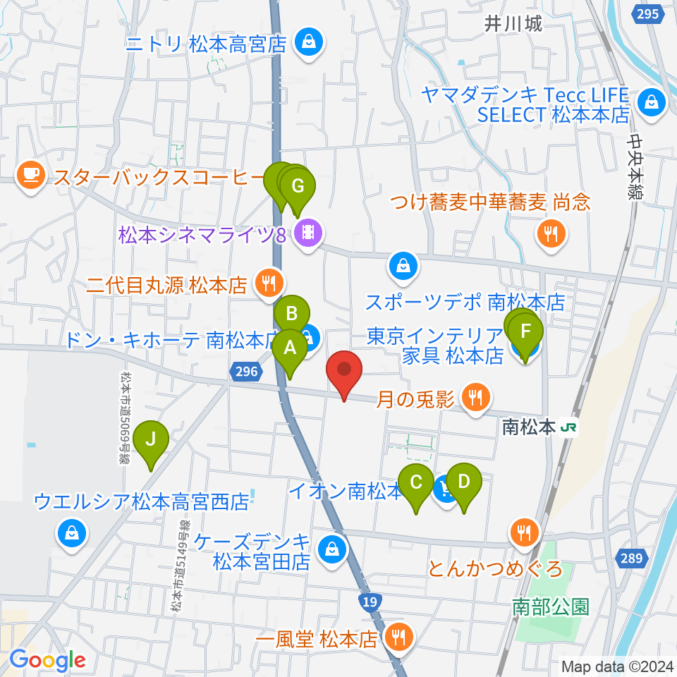 カワイ松本ショップ周辺のカフェ一覧地図