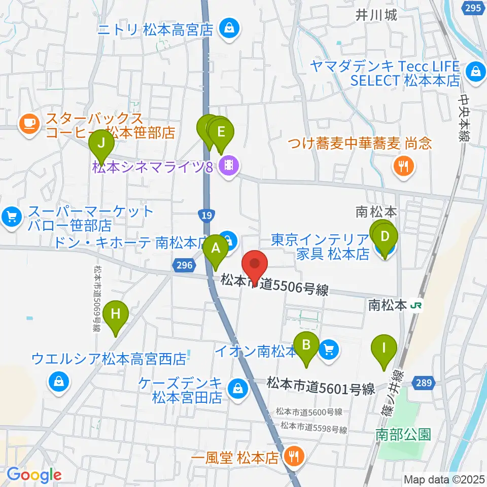 カワイ松本ショップ周辺のカフェ一覧地図