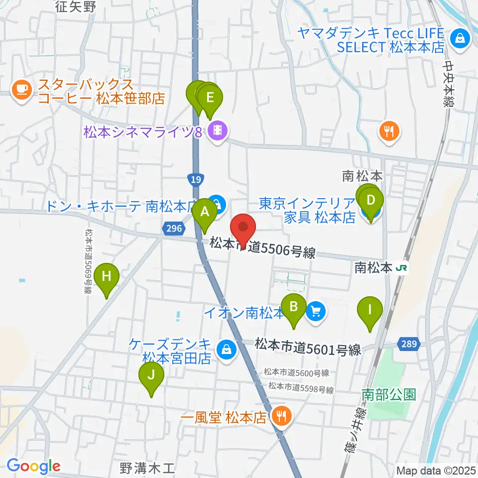 カワイ松本ショップ周辺のカフェ一覧地図