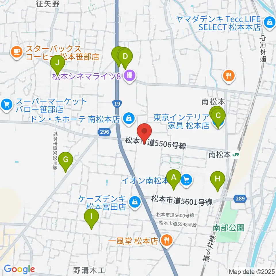 カワイ松本ショップ周辺のカフェ一覧地図