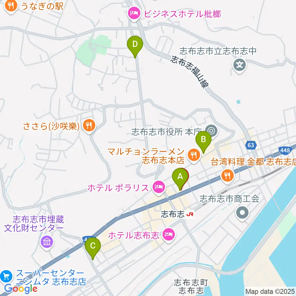 志布志 島津キュレオホール周辺のカフェ一覧地図