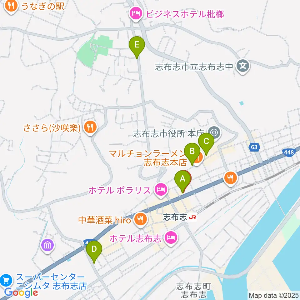 志布志 島津キュレオホール周辺のカフェ一覧地図