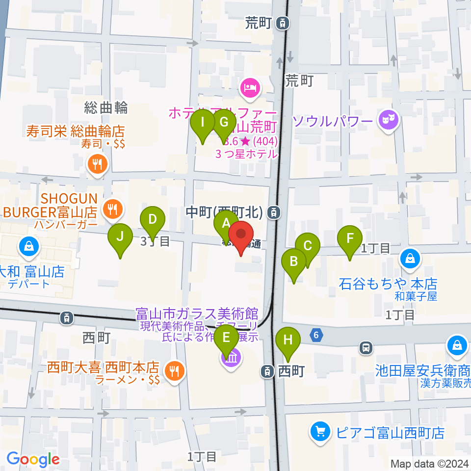 カワイ富山ショップ周辺のカフェ一覧地図