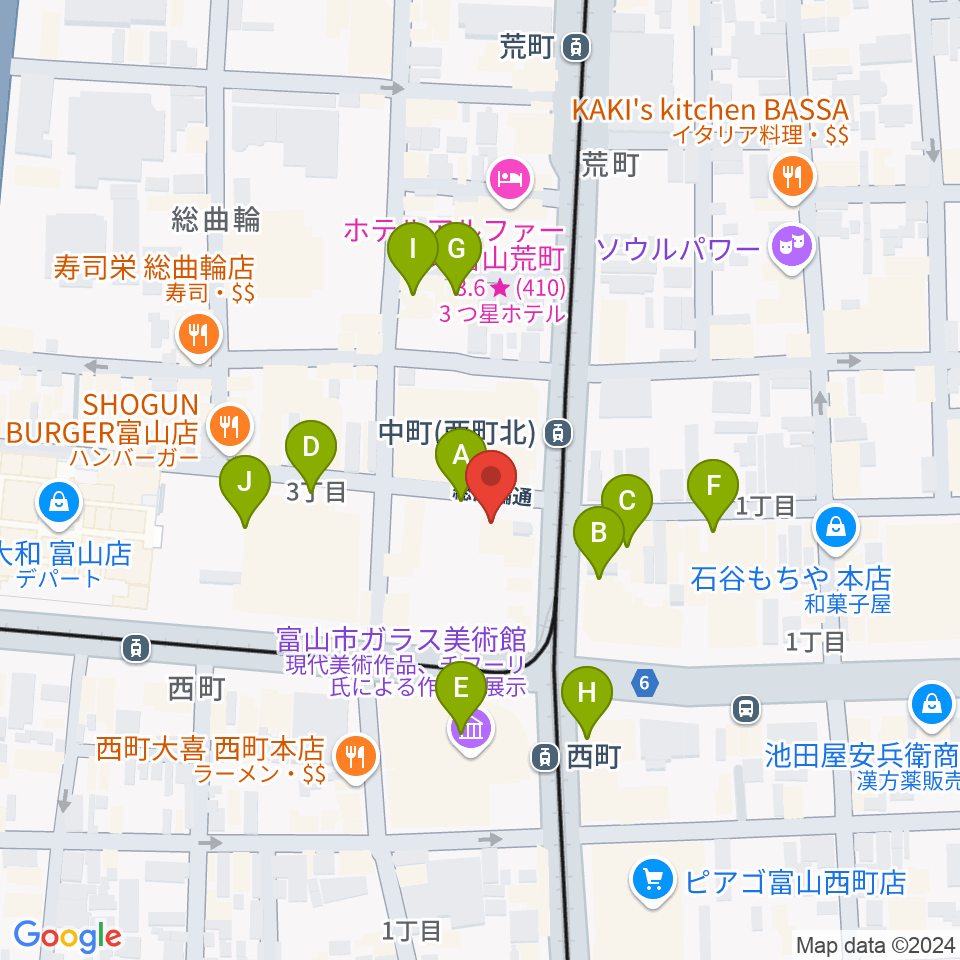 カワイ富山ショップ周辺のカフェ一覧地図