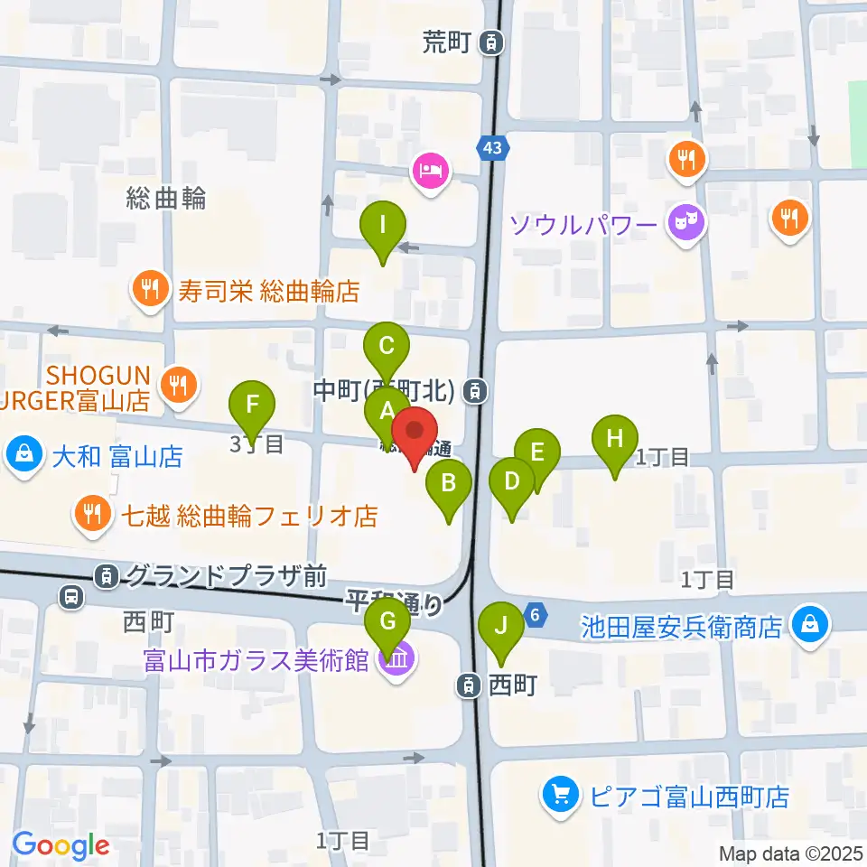 カワイ富山ショップ周辺のカフェ一覧地図