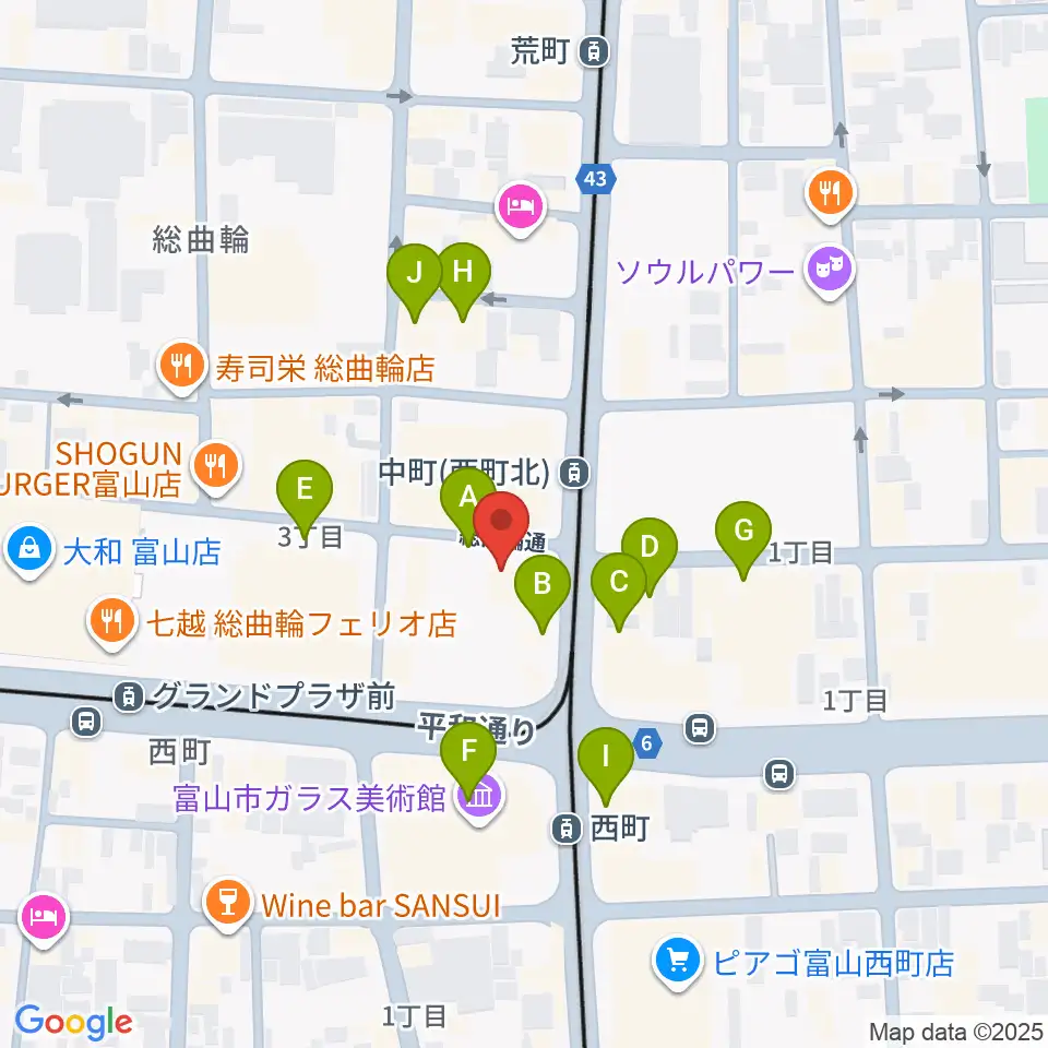 カワイ富山ショップ周辺のカフェ一覧地図