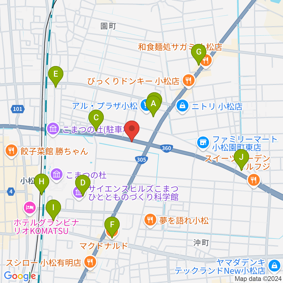 カワイ小松ショップ周辺のカフェ一覧地図