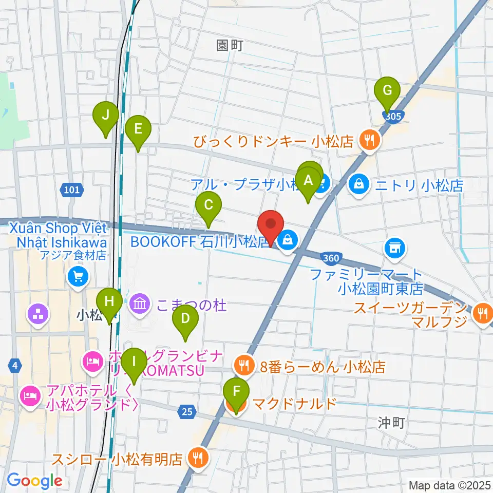 カワイ小松ショップ周辺のカフェ一覧地図