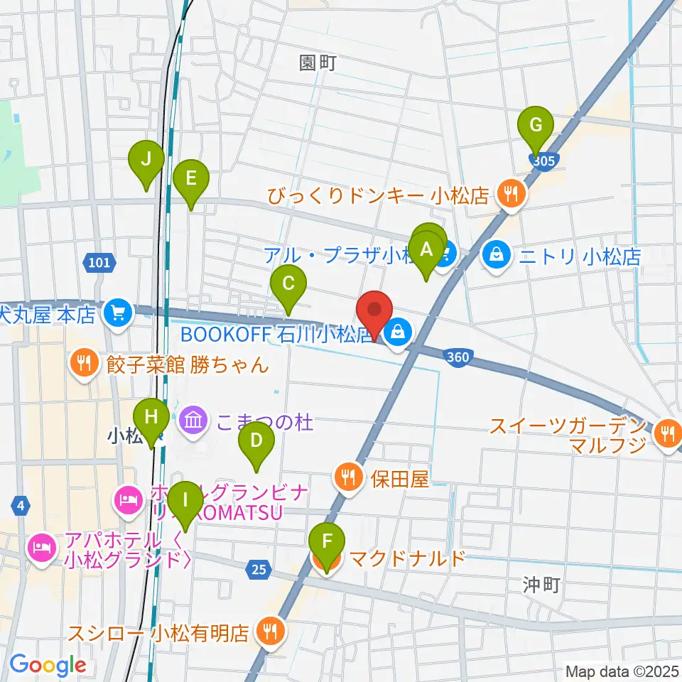 カワイ小松ショップ周辺のカフェ一覧地図