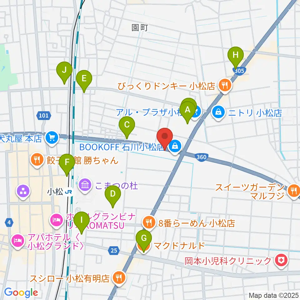 カワイ小松ショップ周辺のカフェ一覧地図
