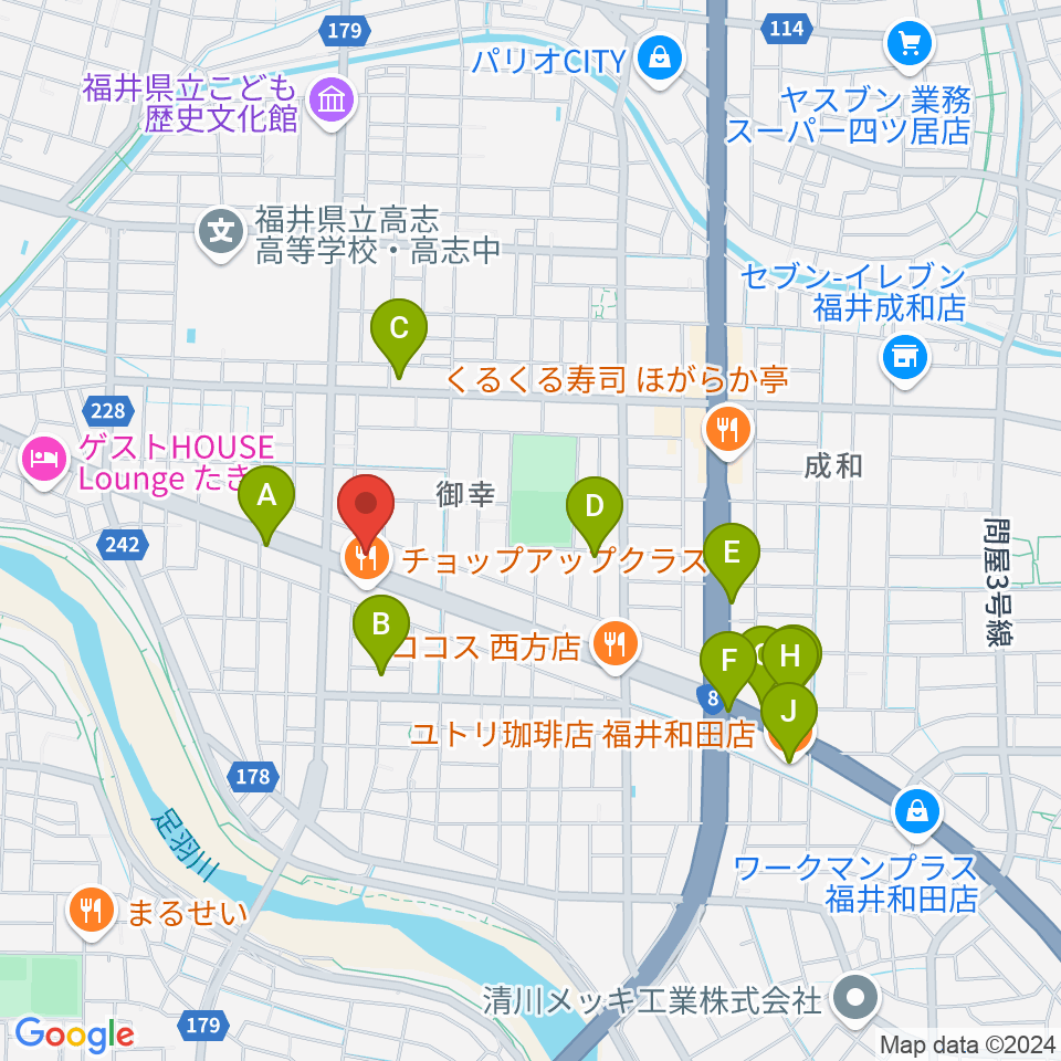 カワイ福井ショップ周辺のカフェ一覧地図