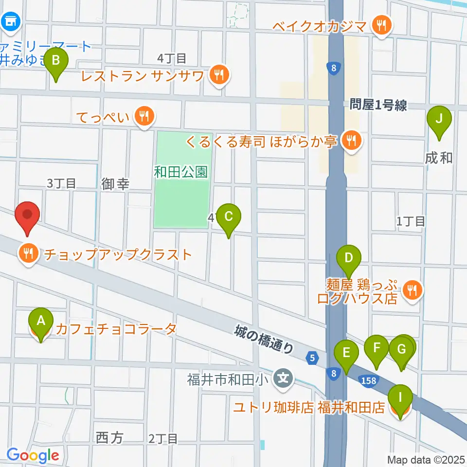 カワイ福井ショップ周辺のカフェ一覧地図