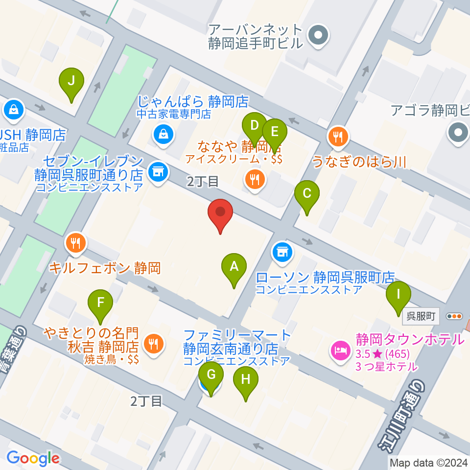 カワイ静岡ショップ周辺のカフェ一覧地図