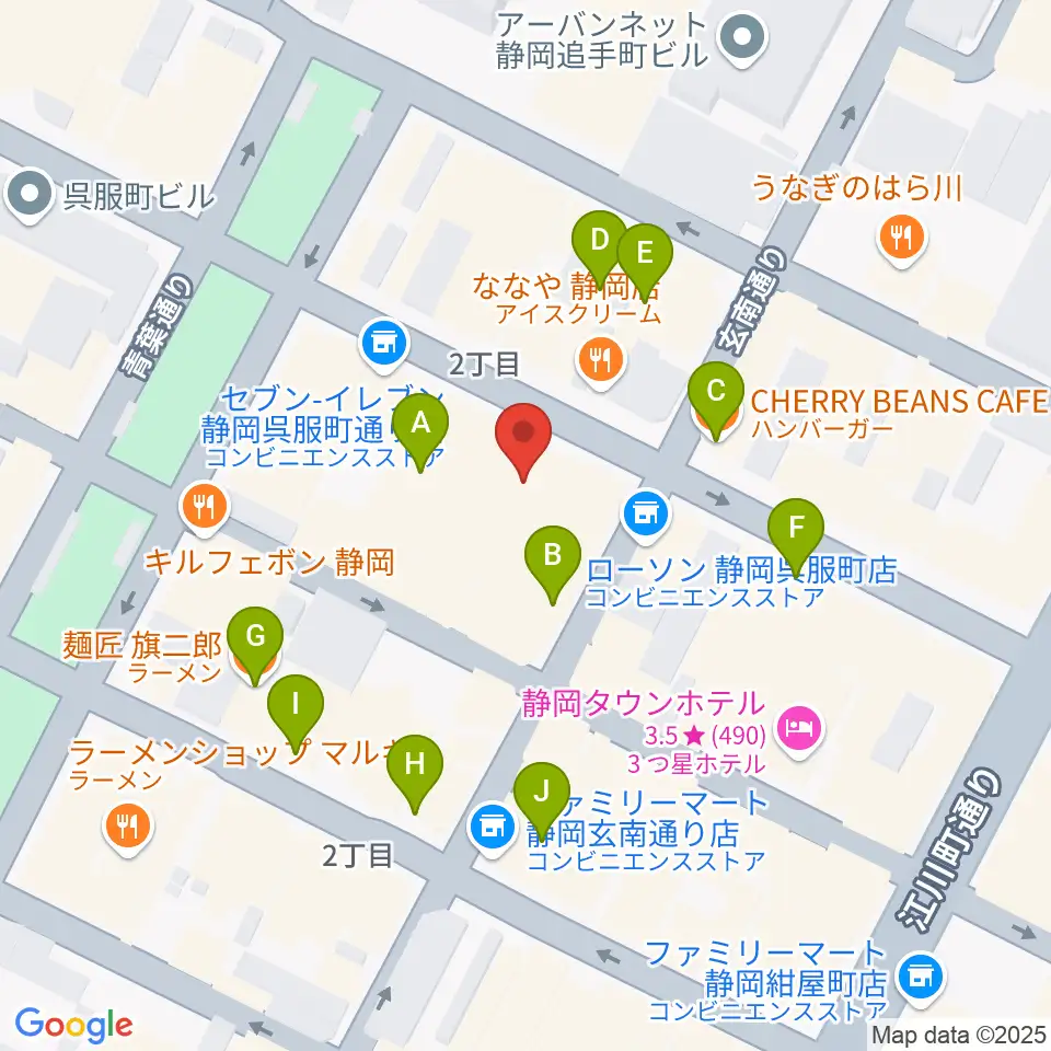 カワイ静岡ショップ周辺のカフェ一覧地図