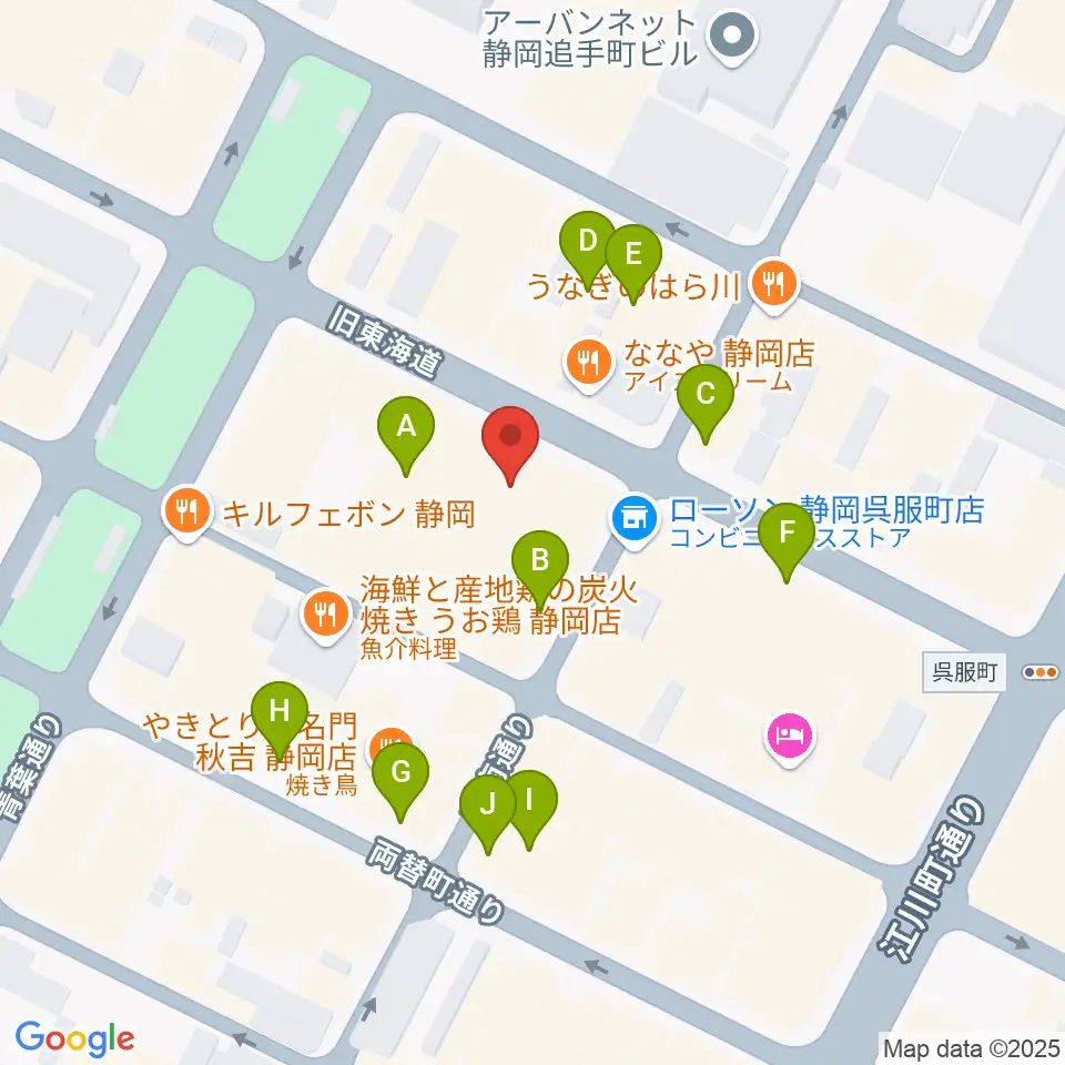 カワイ静岡ショップ周辺のカフェ一覧地図