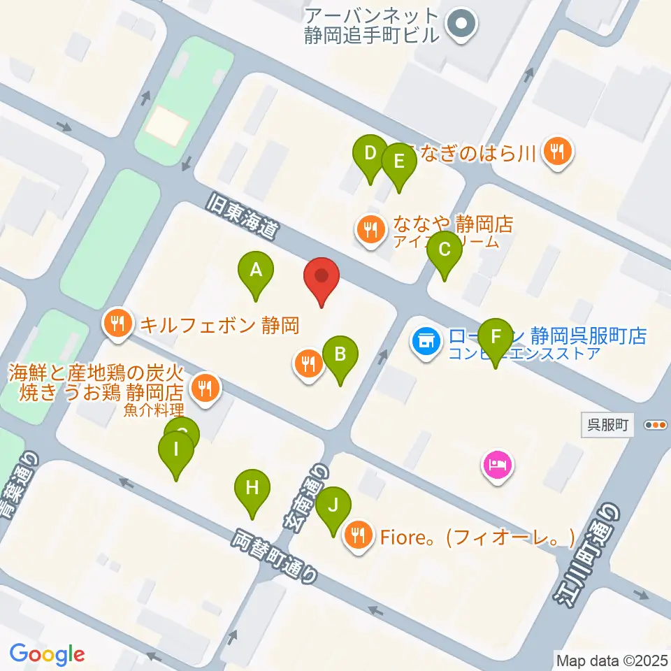 カワイ静岡ショップ周辺のカフェ一覧地図