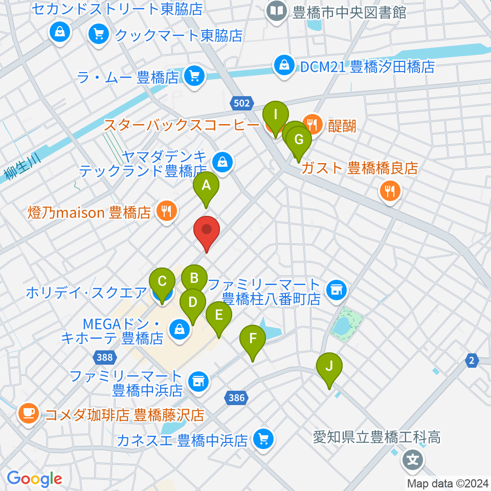 カワイ豊橋ショップ周辺のカフェ一覧地図