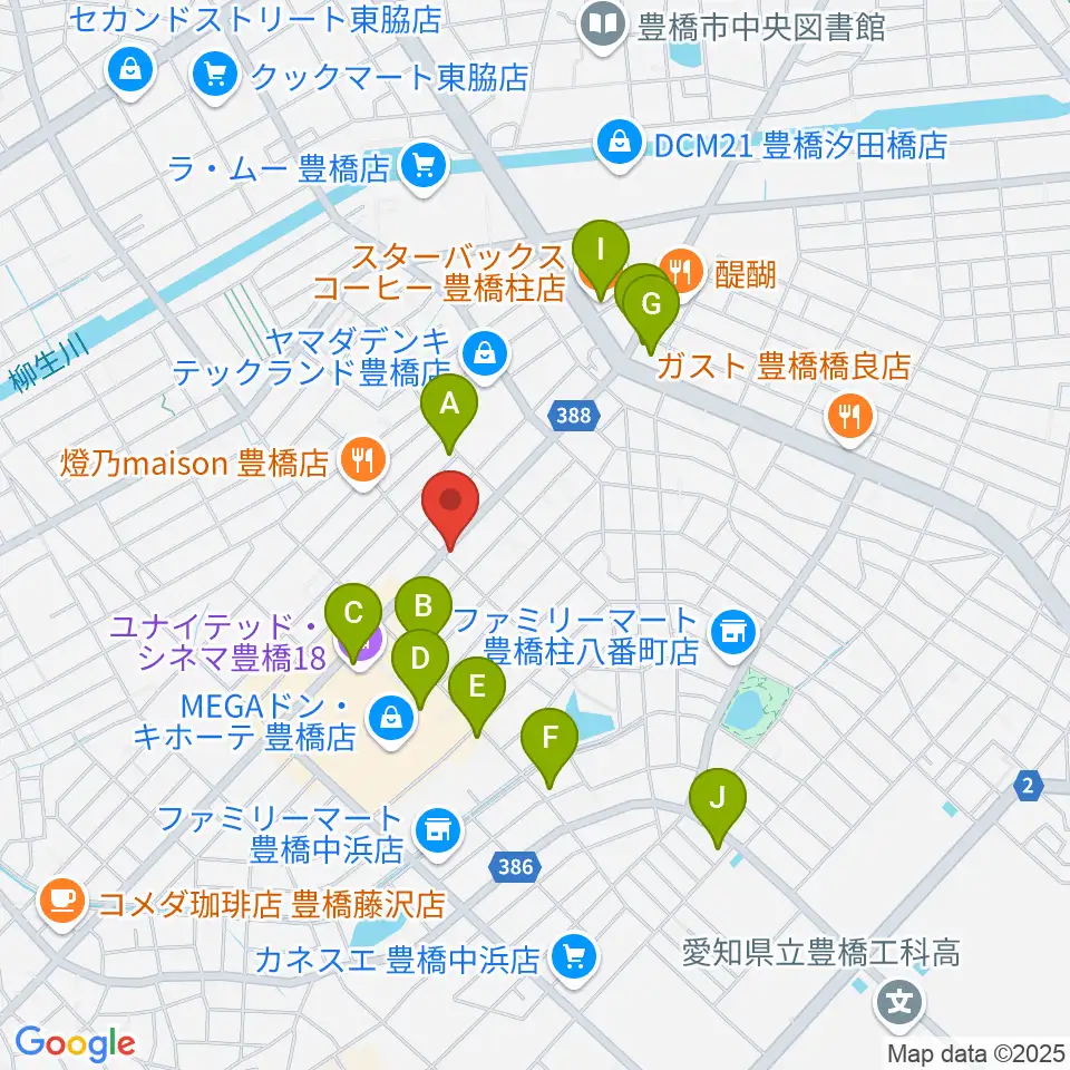 カワイ豊橋ショップ周辺のカフェ一覧地図