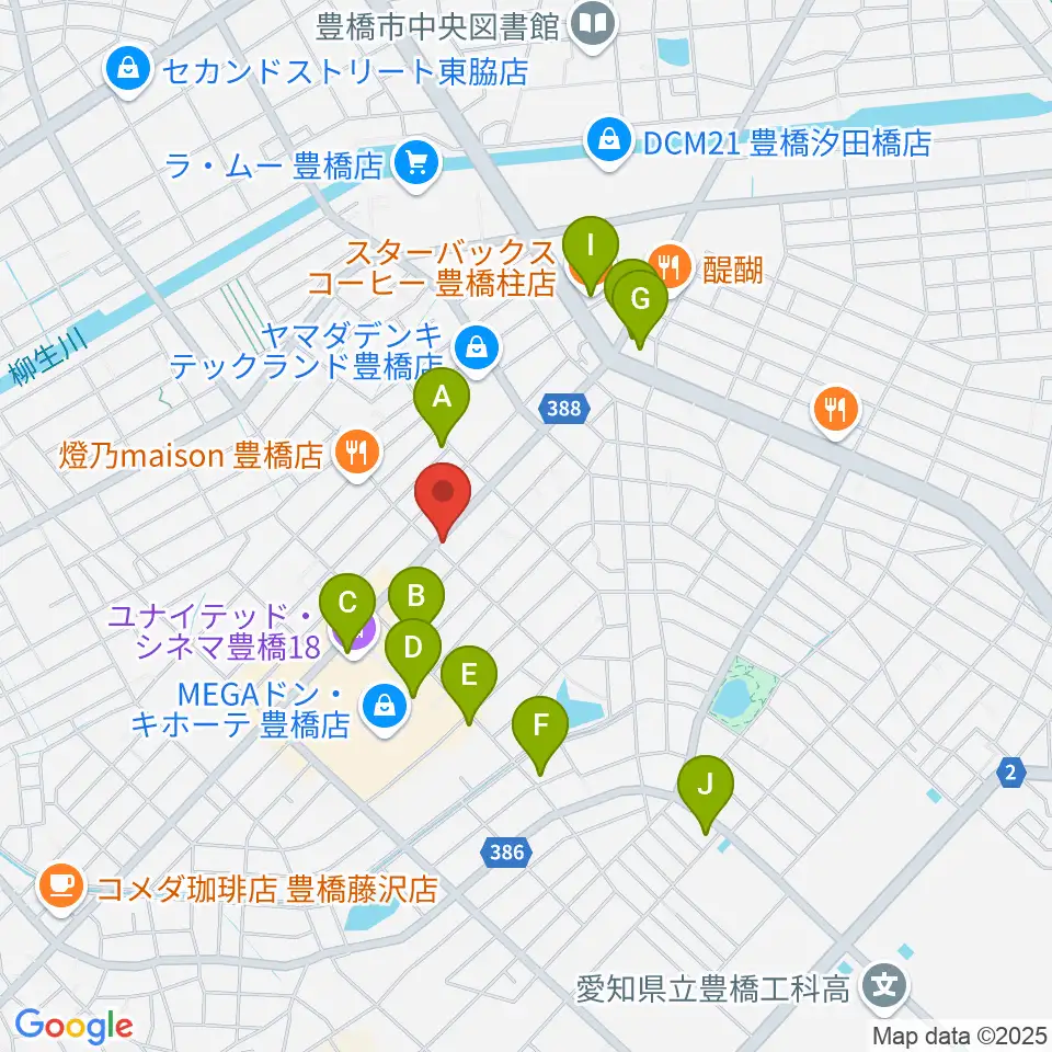 カワイ豊橋ショップ周辺のカフェ一覧地図