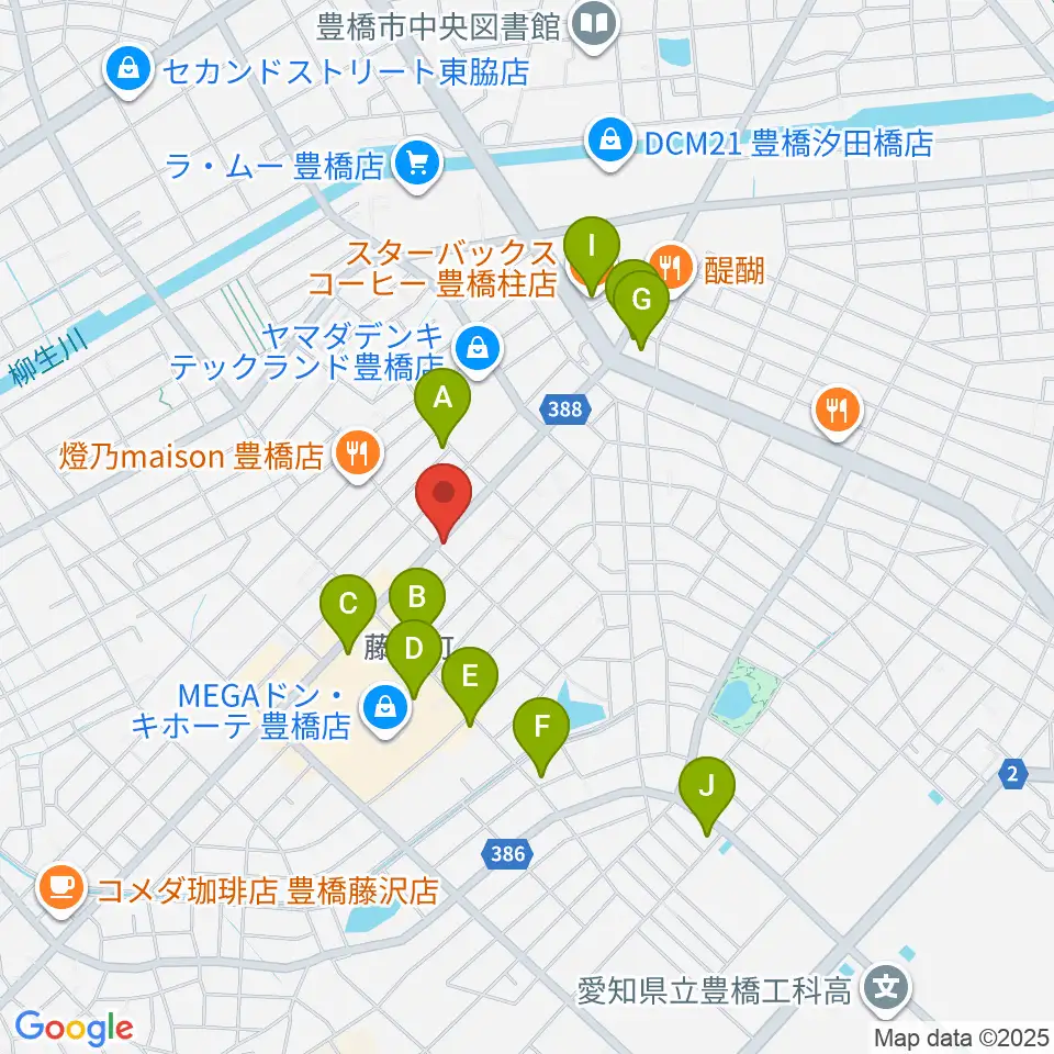 カワイ豊橋ショップ周辺のカフェ一覧地図