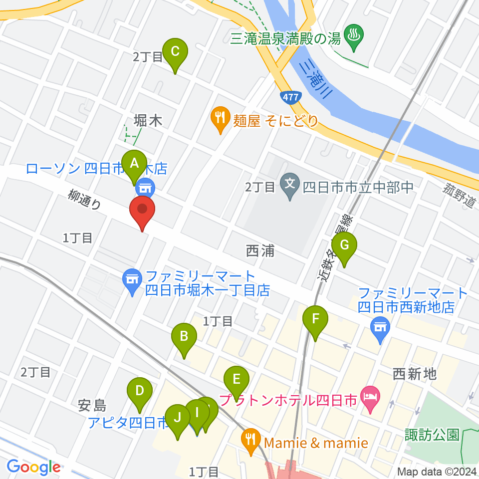 カワイ四日市ショップ周辺のカフェ一覧地図