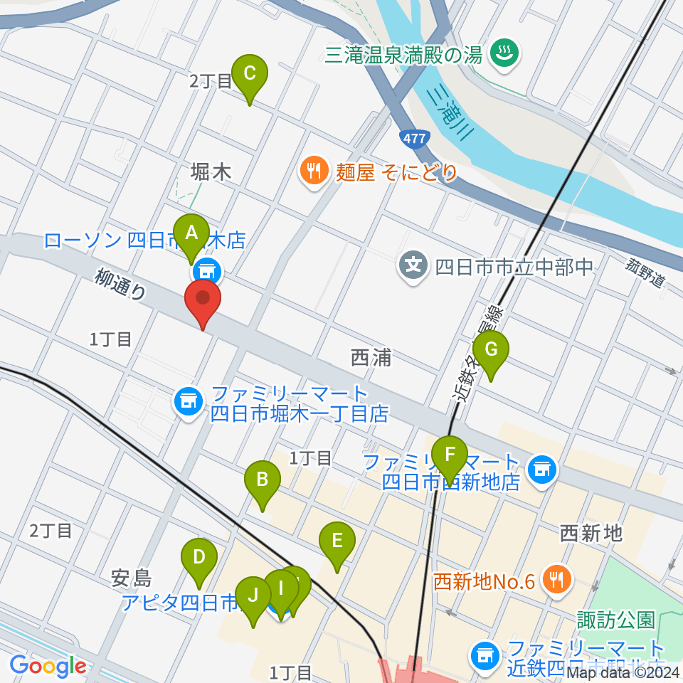 カワイ四日市ショップ周辺のカフェ一覧地図