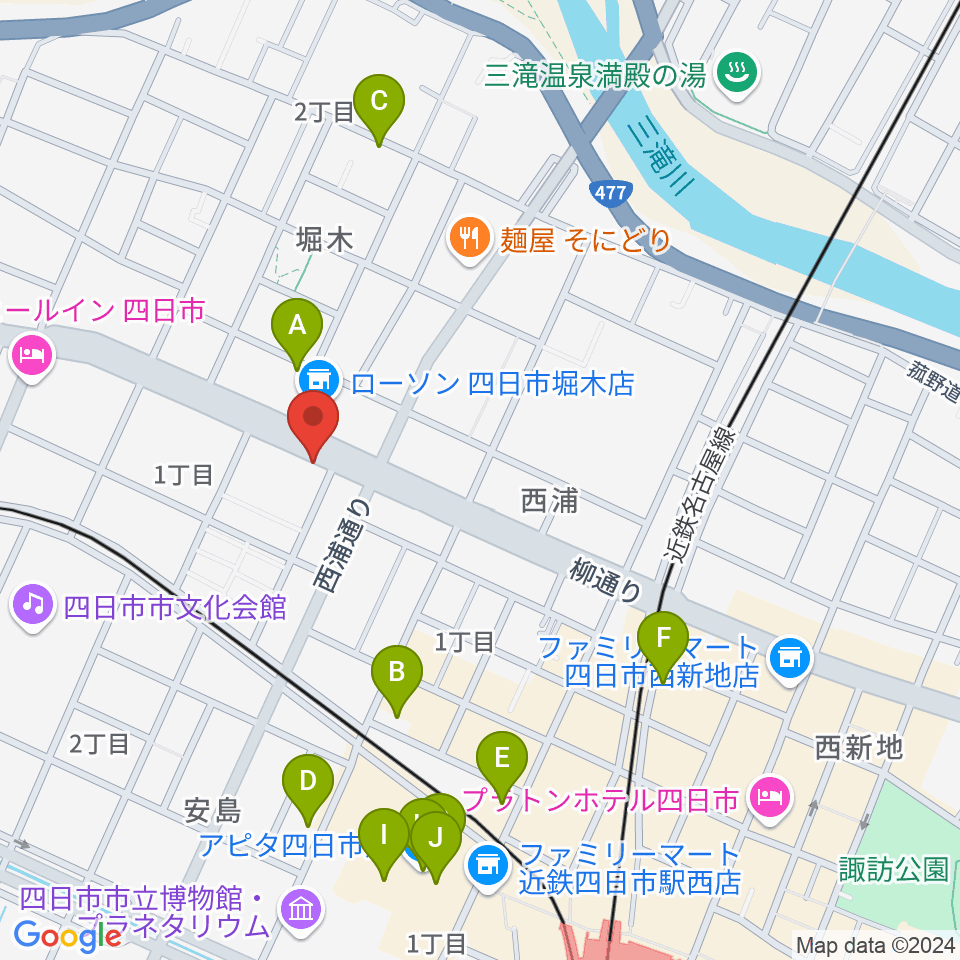 カワイ四日市ショップ周辺のカフェ一覧地図