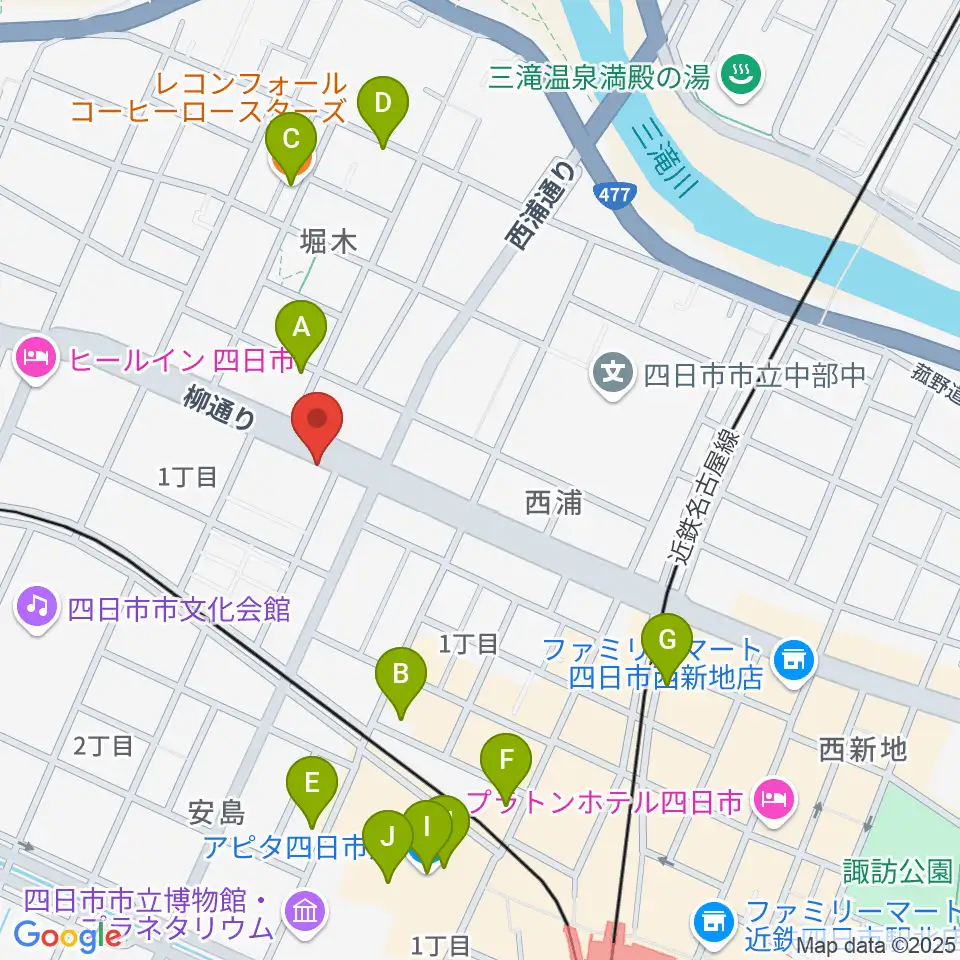カワイ四日市ショップ周辺のカフェ一覧地図