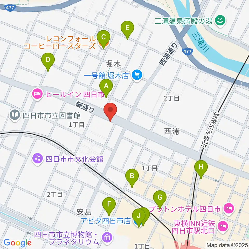 カワイ四日市ショップ周辺のカフェ一覧地図