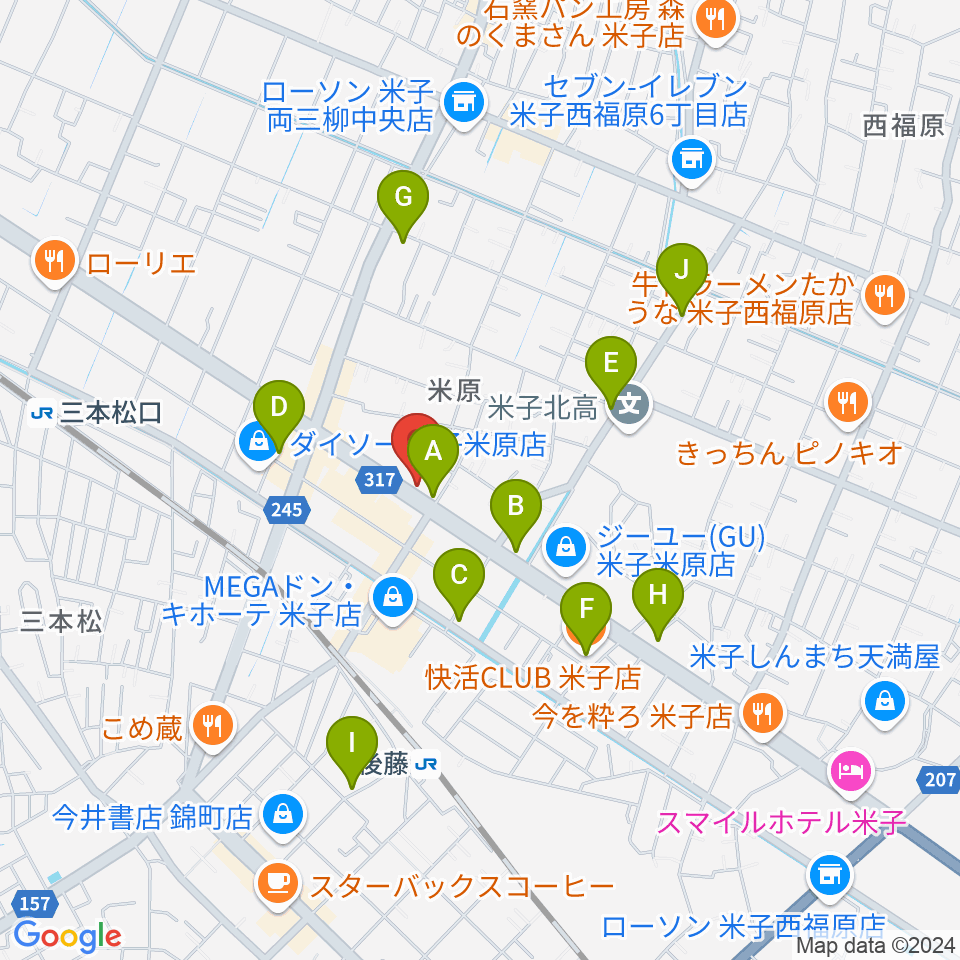 カワイ米子ショップ周辺のカフェ一覧地図