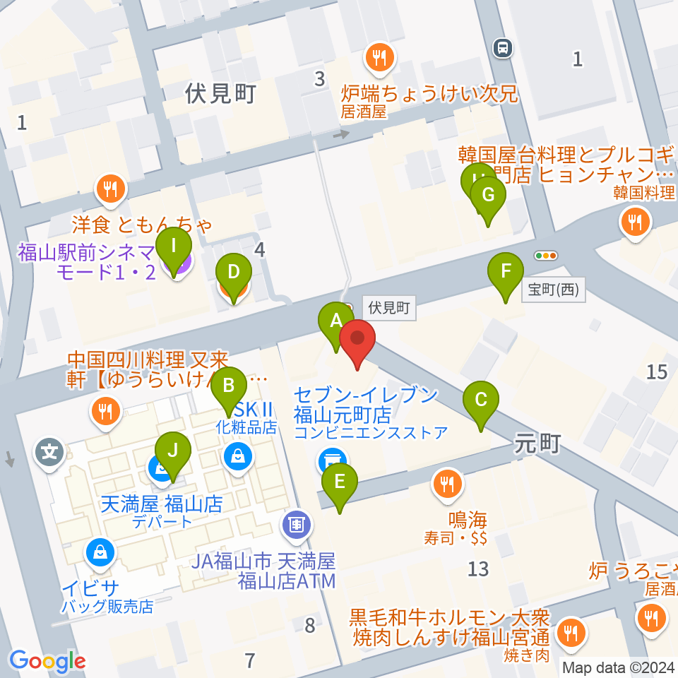 カワイ福山ショップ周辺のカフェ一覧地図