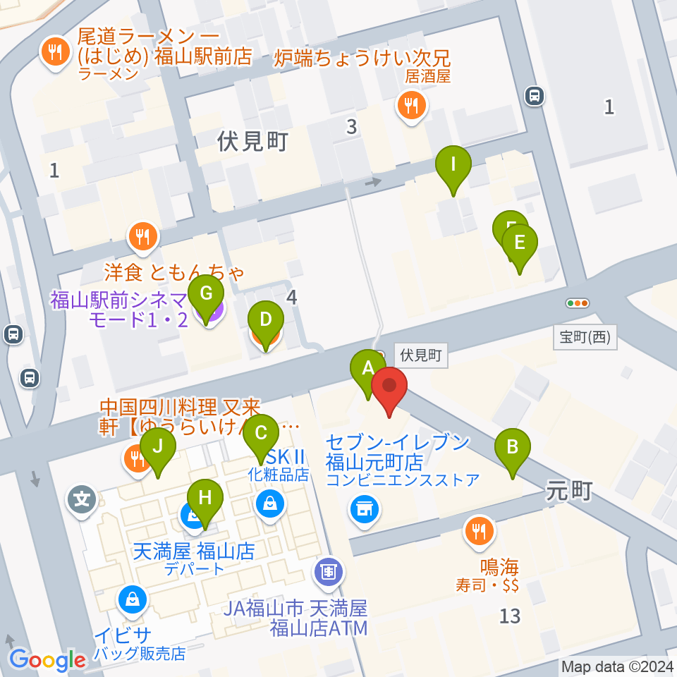 カワイ福山ショップ周辺のカフェ一覧地図