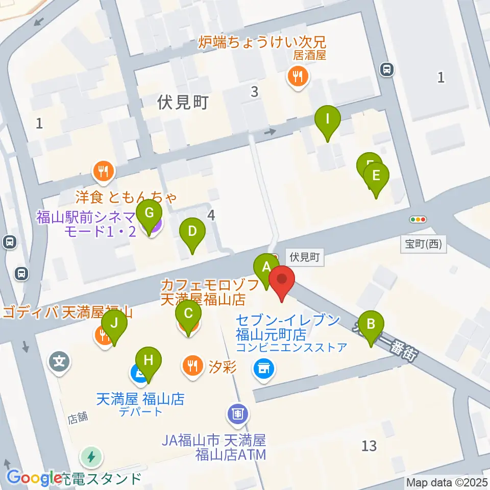 カワイ福山ショップ周辺のカフェ一覧地図