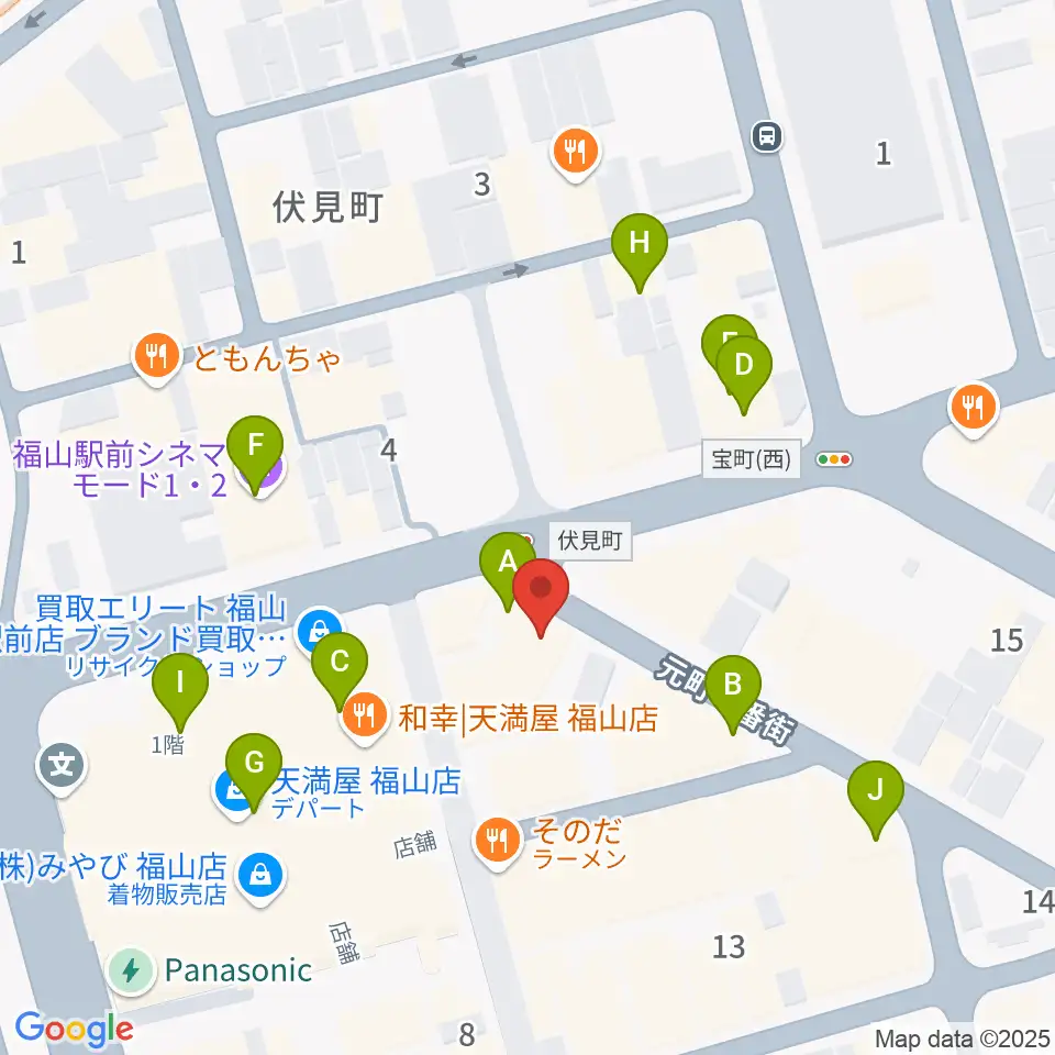 カワイ福山ショップ周辺のカフェ一覧地図