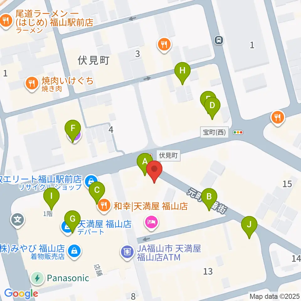 カワイ福山ショップ周辺のカフェ一覧地図