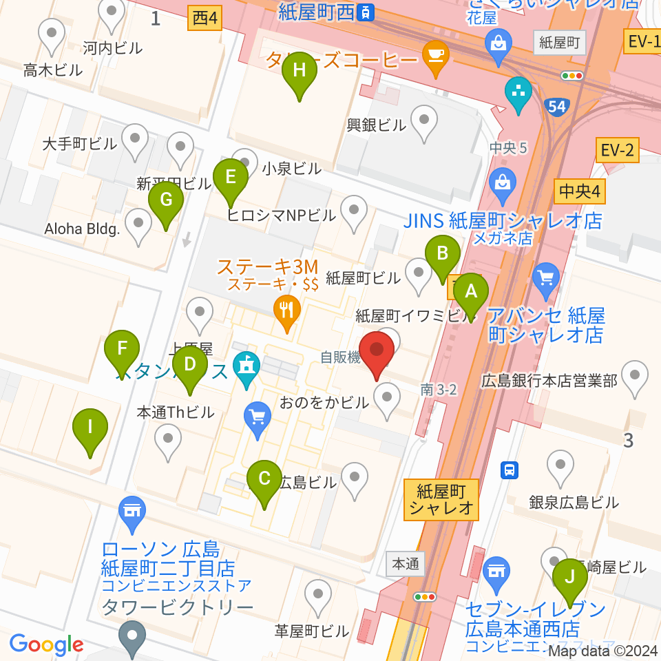 カワイ広島周辺のカフェ一覧地図