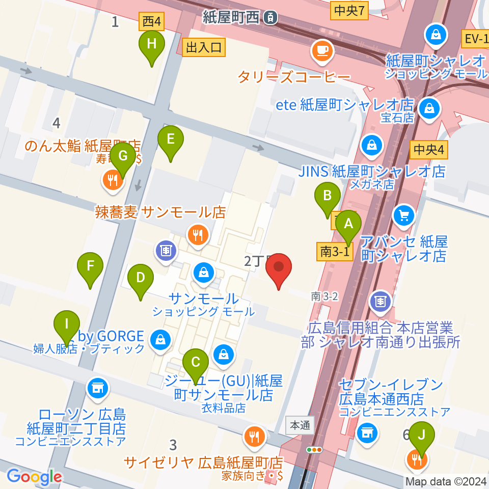 カワイ広島周辺のカフェ一覧地図