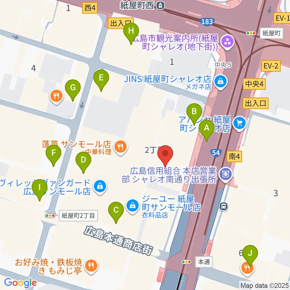 カワイ広島周辺のカフェ一覧地図