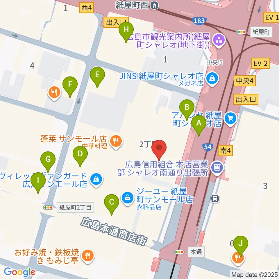 カワイ広島周辺のカフェ一覧地図