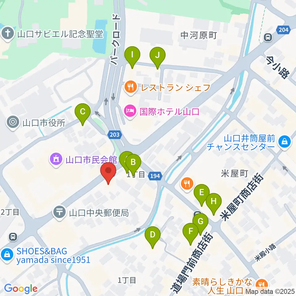 カワイ山口ショップ周辺のカフェ一覧地図