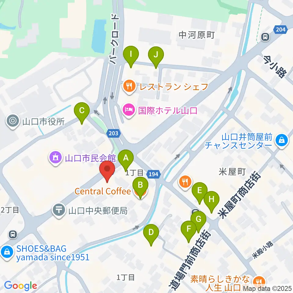 カワイ山口ショップ周辺のカフェ一覧地図