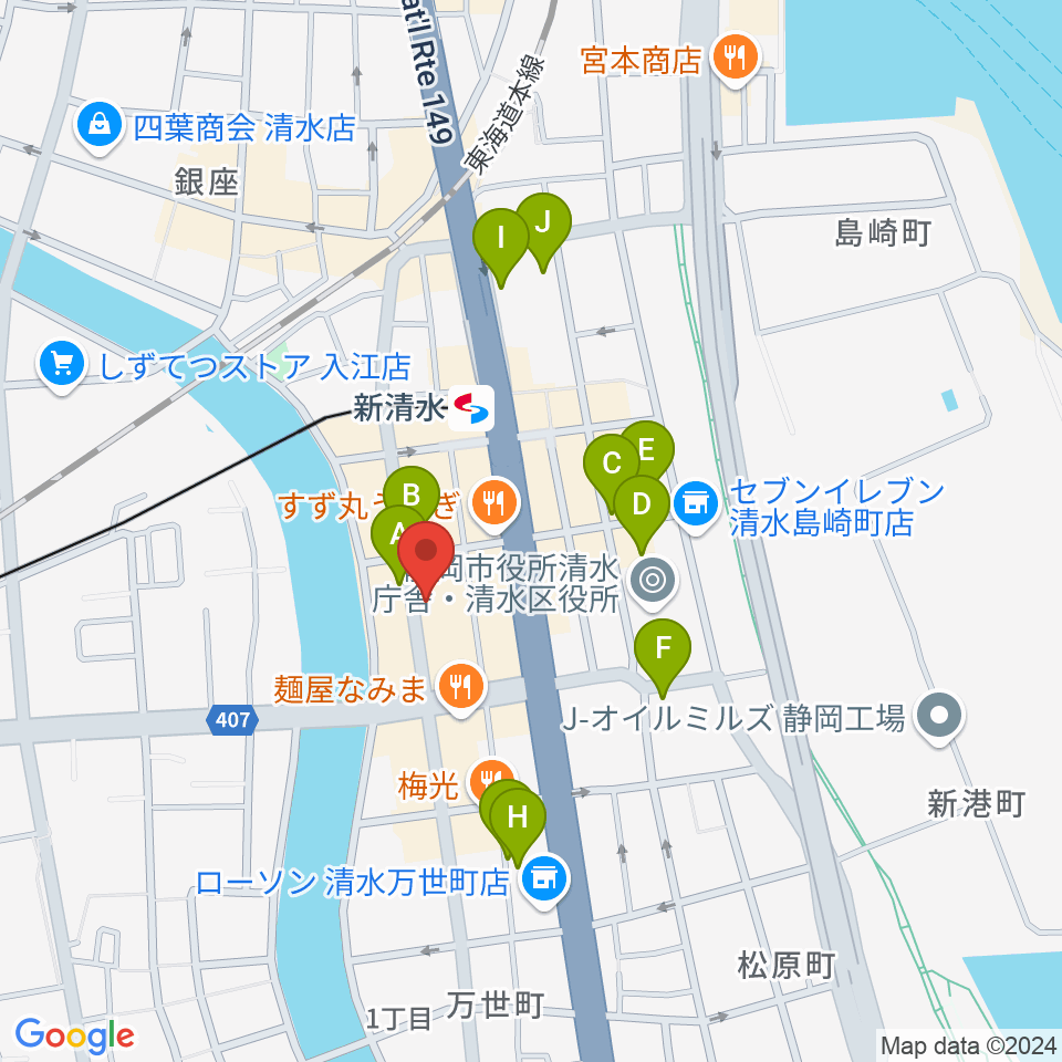 もちづき楽器 巴町本店センター周辺のカフェ一覧地図