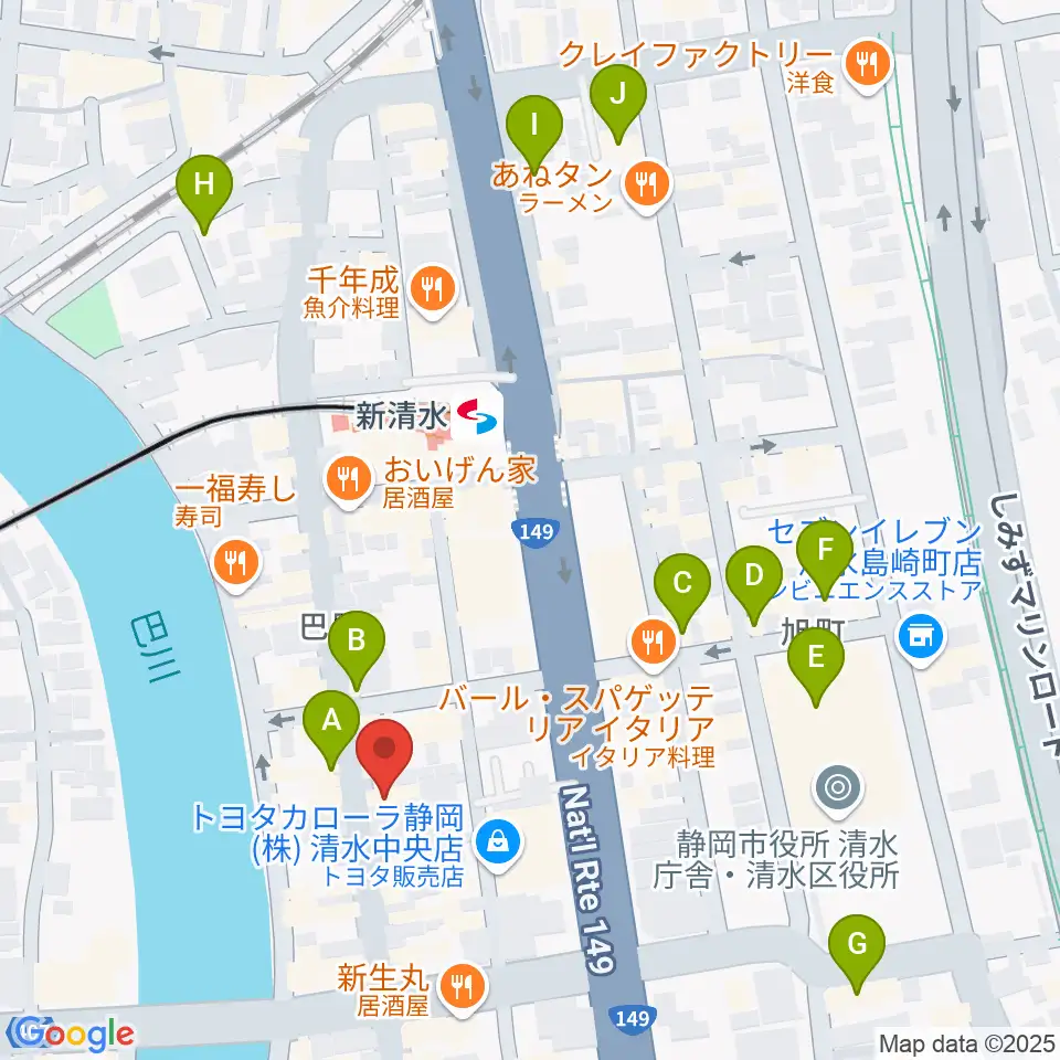 もちづき楽器 巴町本店センター周辺のカフェ一覧地図