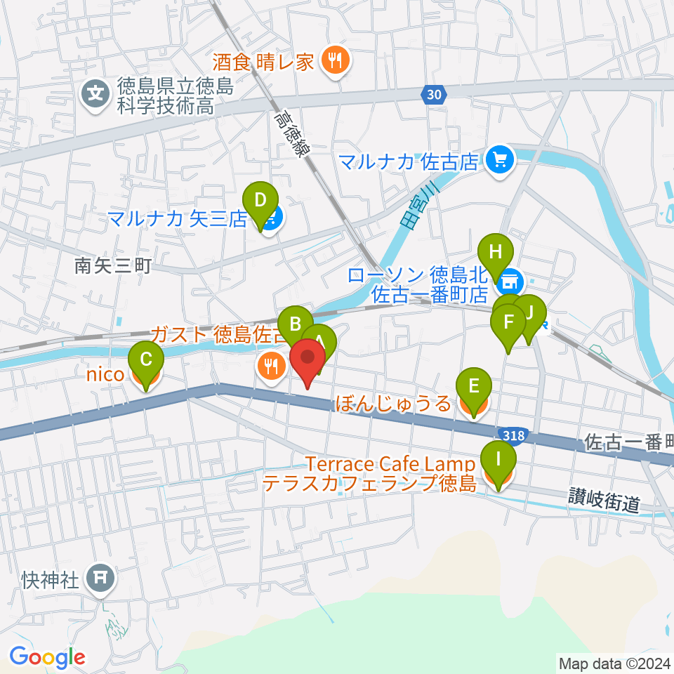 カワイ徳島ショップ周辺のカフェ一覧地図