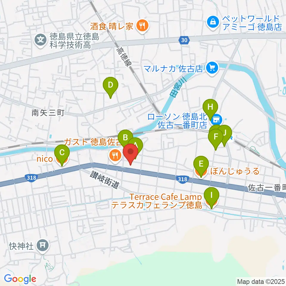 カワイ徳島ショップ周辺のカフェ一覧地図