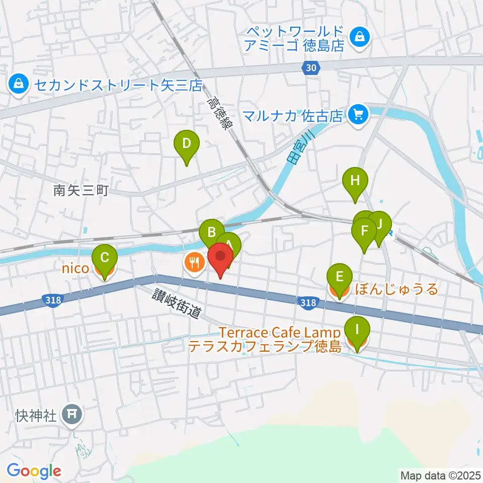 カワイ徳島ショップ周辺のカフェ一覧地図