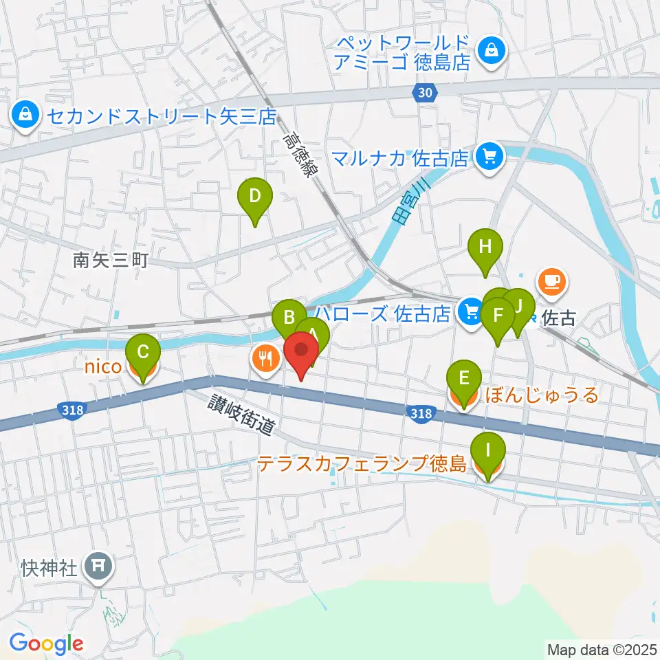 カワイ徳島ショップ周辺のカフェ一覧地図