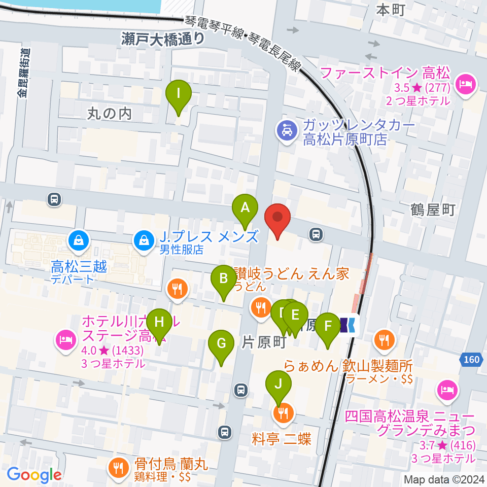 カワイ高松ショップ周辺のカフェ一覧地図