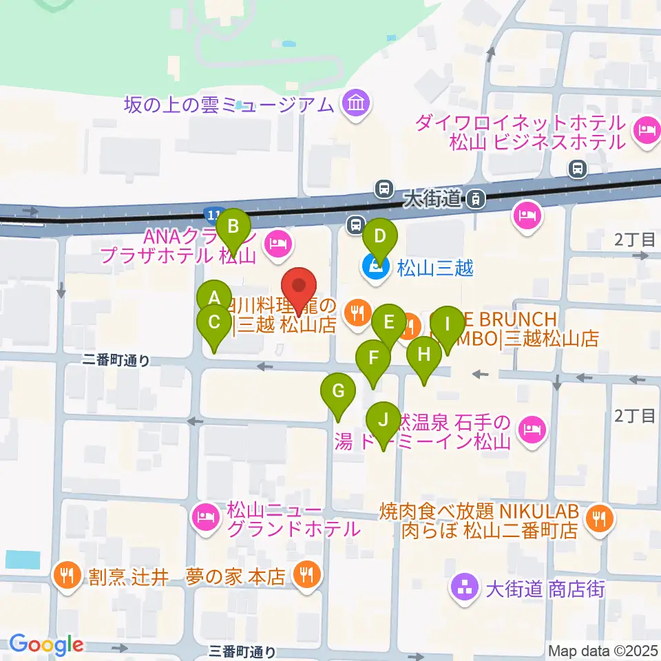 カワイ松山ショップ周辺のカフェ一覧地図