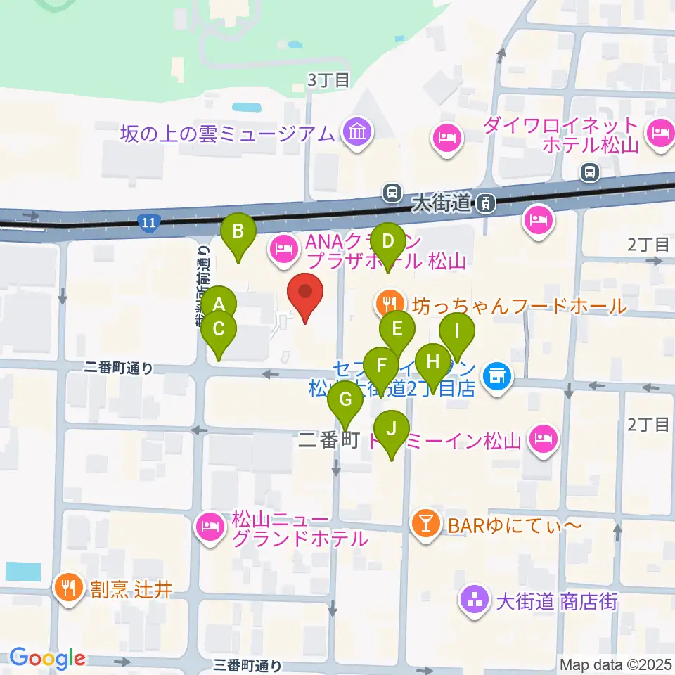 カワイ松山ショップ周辺のカフェ一覧地図